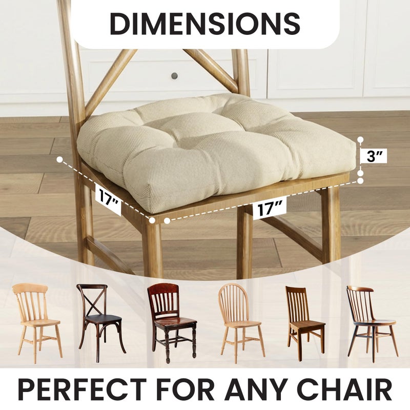 Klear Vu Gripper Overstuffed Universal Non-Slip Dining Chair Cushions for Kitchen Decor or Office Use, U-Shaped Skid-Proof Seat Pad, 17x17 Inches, 2 Count (Pack of 1), Linear Stone Tan - Image 4